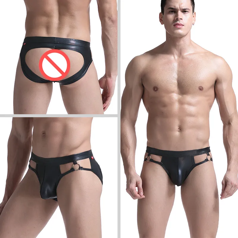 Sexy Men`s Leather Ring Briefs Underpants Jockstrap T-back Panties Sissy Gay Couple Penis Pouch Erotic Brief Underwear for Men