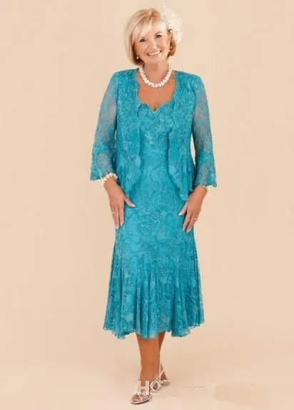 turquoise lace dress plus size Drop Waist Cyan Lace Plus Size Prom Formal Dress