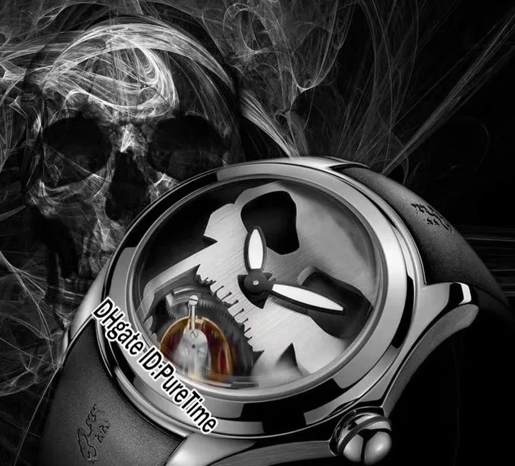 Nieuwe 45mm Admiral's Cup Bubble Steel Case Black Dial White Skull Automatic Tourbillon Mens Horloge Rubber Glas Back Sports Horloges Goedkope 51A1