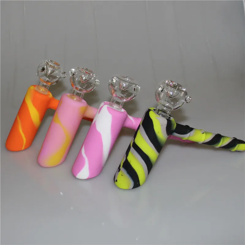 Silicone Smoking Water Pipes Hookah Unbreakable Perc Water Bongs Hammer Bubbler With 18mm Male Glass Bowls 8 Colors Silicon Bong