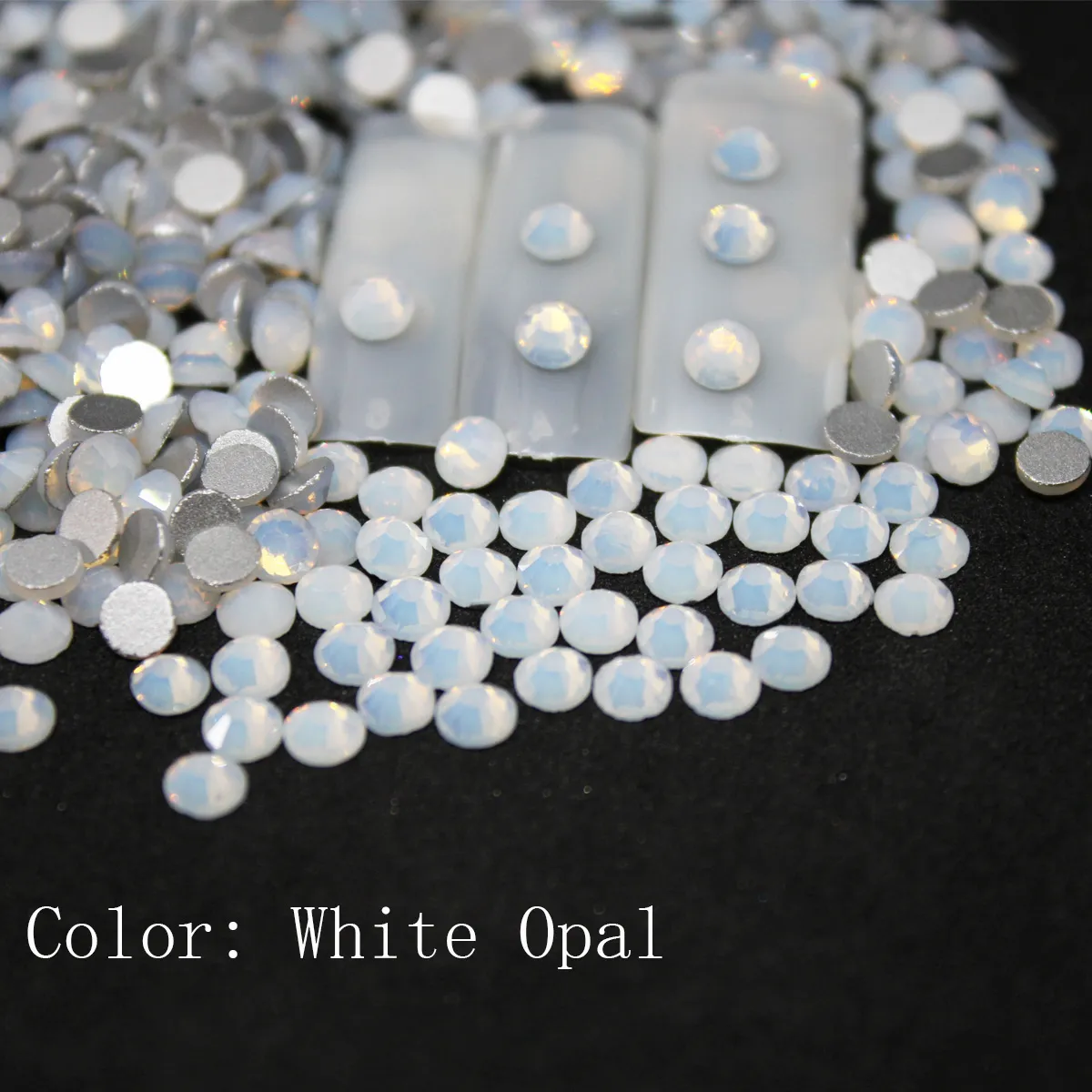Białe Opal Dhinestones Powrót Płaski Okrągły Nail Art Dekoracje i kamienie Non Hotfix Kryształy Kryształy Dla DIY Szkło