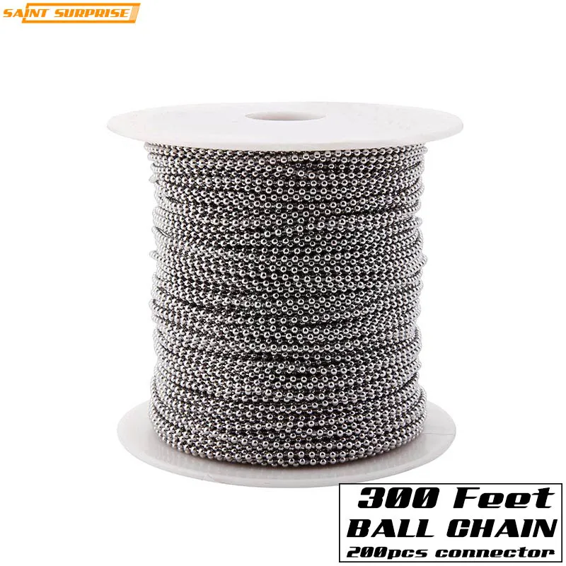 300 fot 2.0mm Rostfritt stål Bead Ball Chain Spool med 200PCs Gratis kontakt för smycken DIY gör taggtillbehör