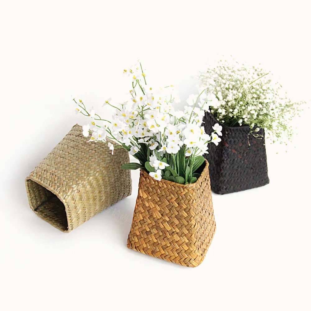 Organizer da tavolo per cesto di fiori in vimini intrecciato decorativo naturale