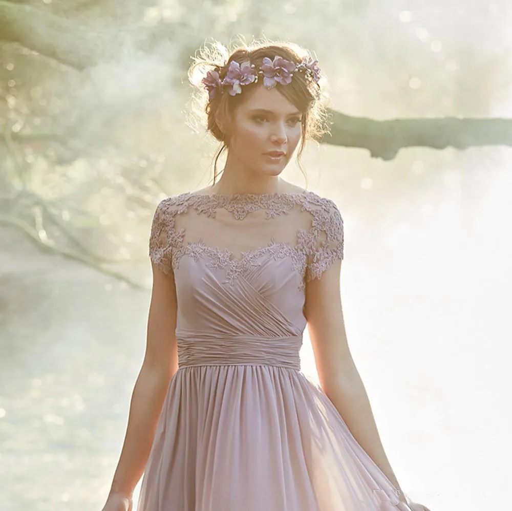 Short Dusty Rose Long Gown Dusty Rose Short Sleeves Beaded Lace