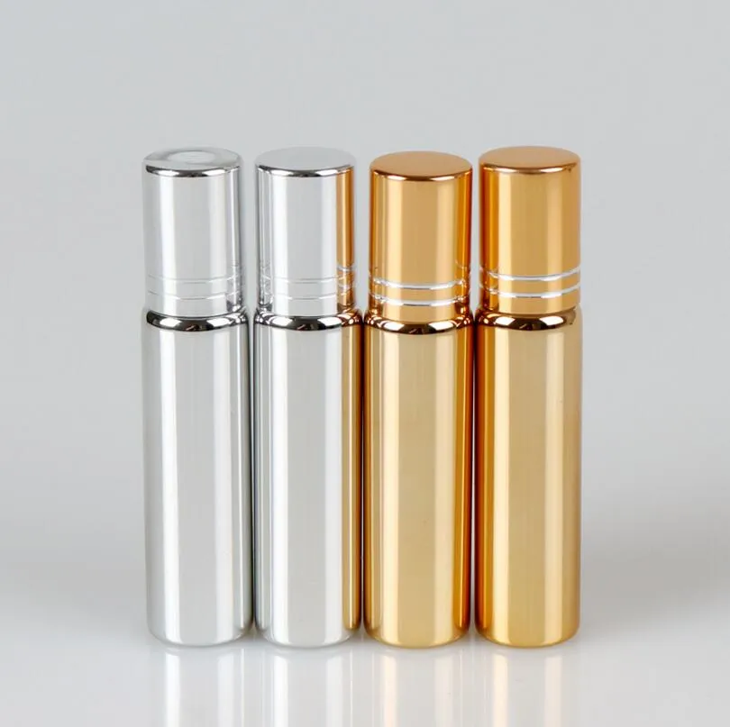 5ml UV Gold Silver Glass Roll na garrafa de perfume com bola de rolo de metal 5 CC Cosmético Rollo de rolo de óleo essencial LIN4528