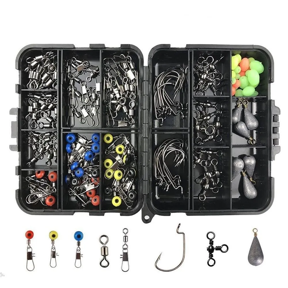 160 sztuk / Box Fishing Tackle Box Akcesoria Haczyki Klejnoty Lead Fishing Sinker Ring Carp Set Hurtownie Fishing Tackle Zestawy