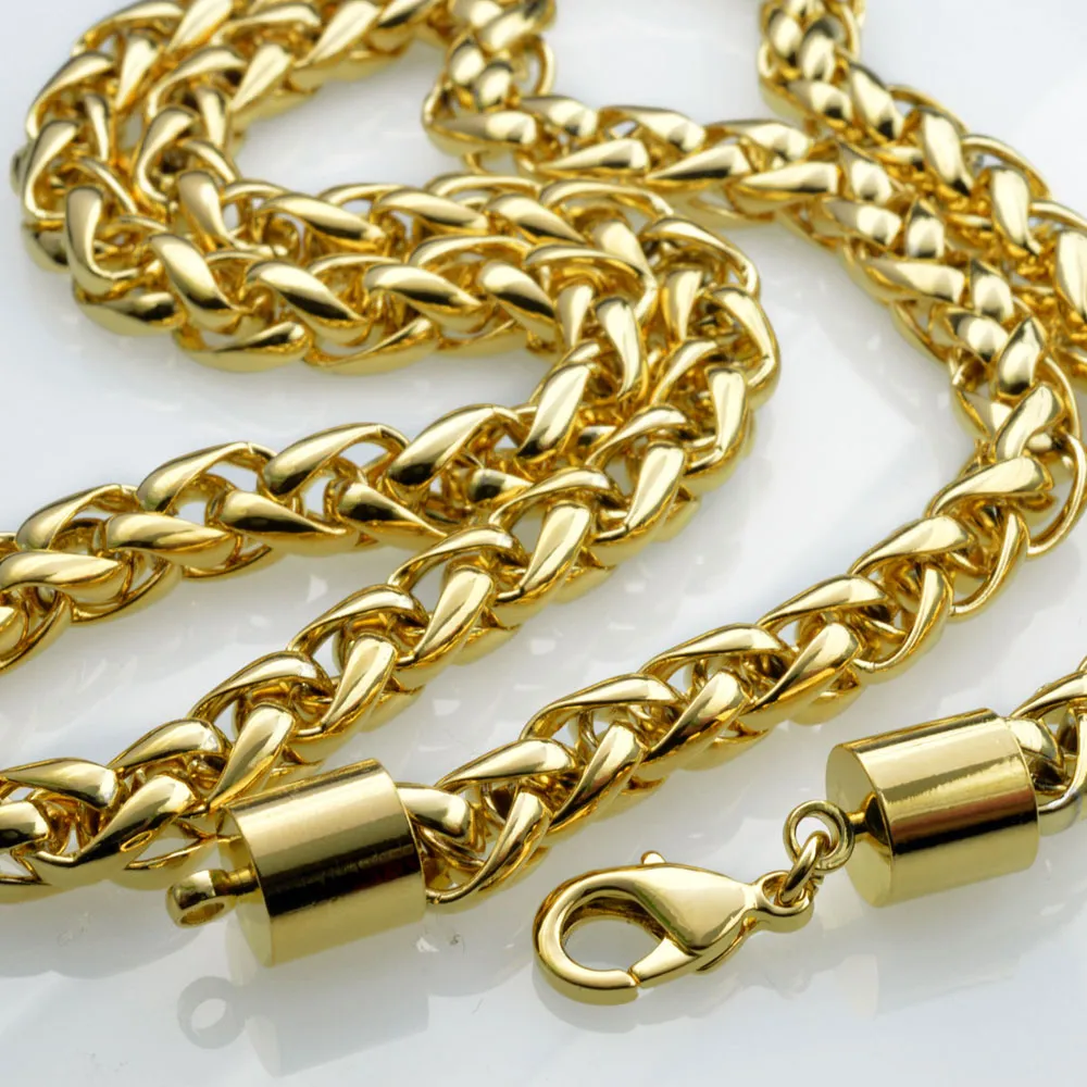 18K 18CT guldfyllt vävt 60 cm lång halsband med tung kedja för män N49