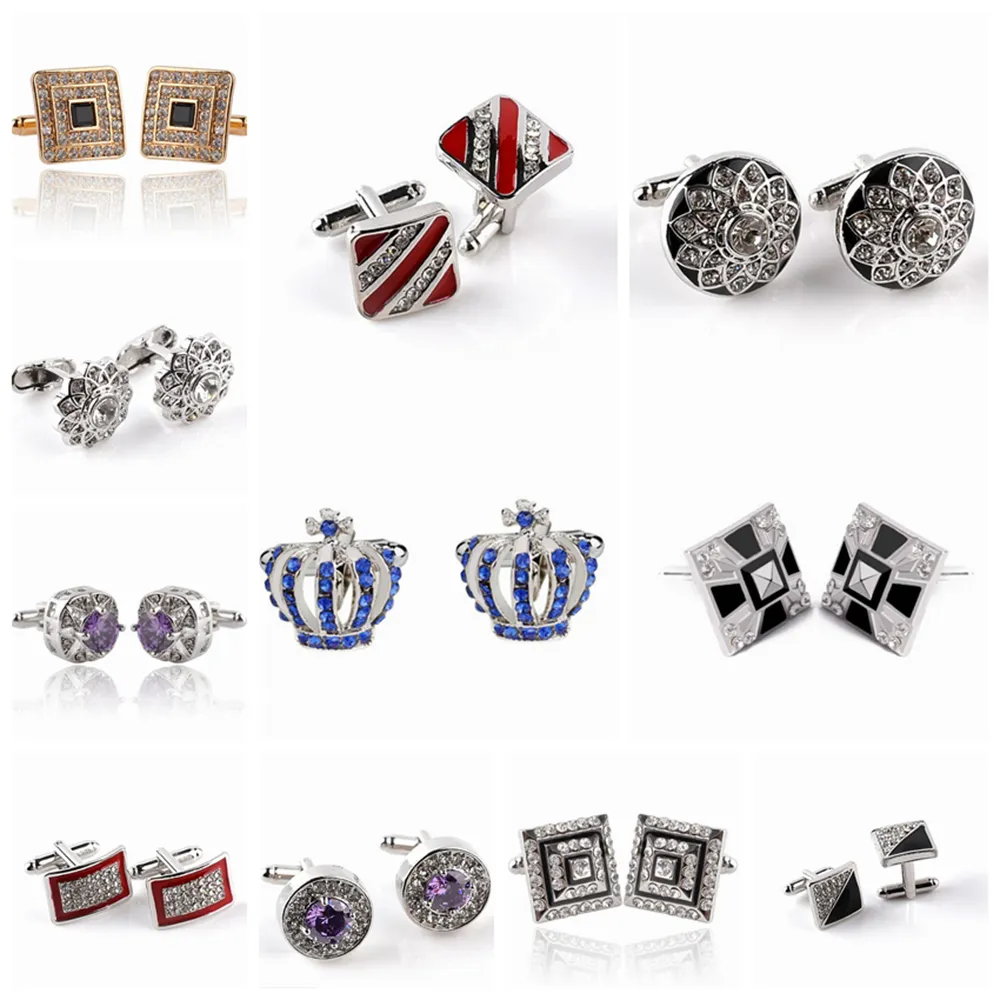 Moda Kobiety Mężczyźni Biżuteria Spinki do mankietów dla mężczyzn Koszula Diament Kryształ Akcesoria Moda Metal Diamond Cuff Links