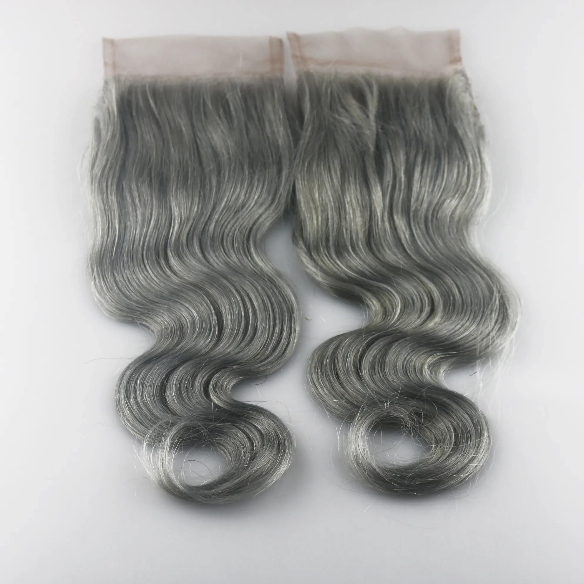 Hot selling 4x4 Grey # Vetersluiting Menselijk Haar Braziliaans menselijk Maagd Haar Body Wave Zwitserse vetersluiting