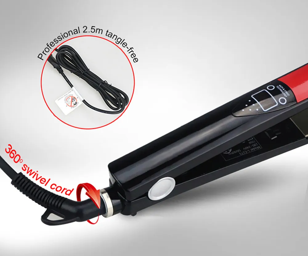 Novo Pro Straightor de cabelo 1 polegada de titânio / cerâmica Infravermelho Flat Ferro de Endiramento Ferramentas de Estilo LED Digital Display Digital Straightor de cabelo