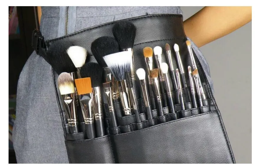 Multi-function Large Capacity Black PU Cosmetic Waist Bag Makeup Brush Bags With Belt For Professional Makeup Artist