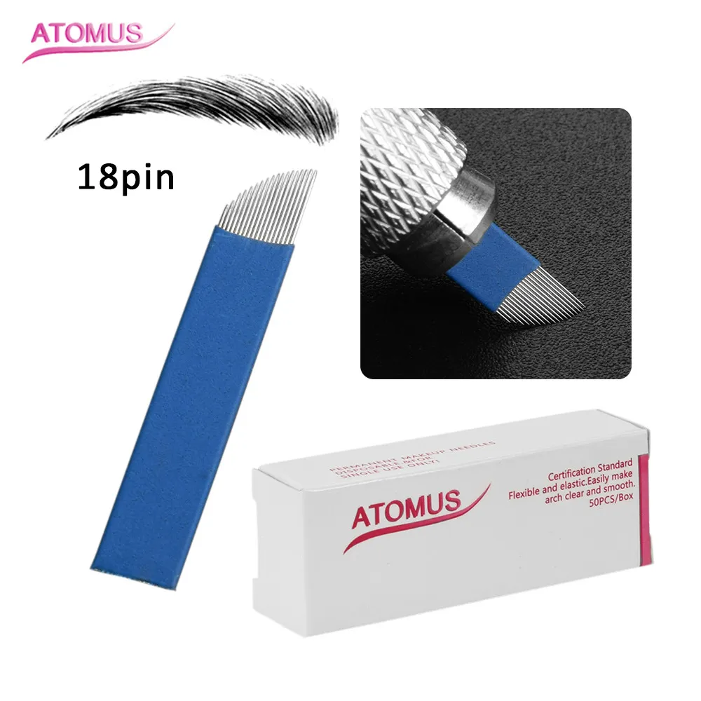 50Pcs Single Arc 18 Pin Microblading Needles For Embroidery Pen Pernement Makeup Eyebrow Tattoo Supplies Machine Bevel Blades