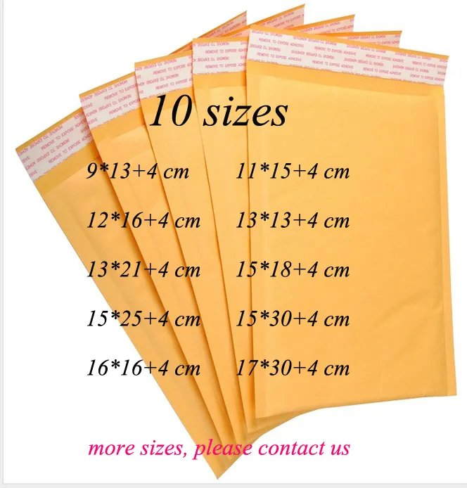 Dingsheng 10 tamanhos amarelo auto-selante poli bolha impermeável papel kraft transporte transporte envelope envelope mailer envoltório malote de correio