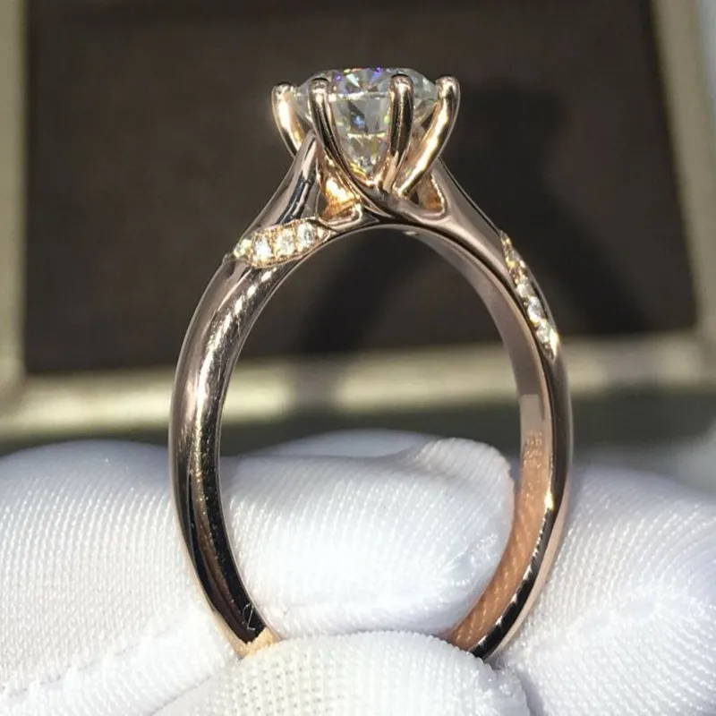 Mode Kvinnor Ring Äkta 925 Sterling Silver 0.5ct Diamonique CZ Rose Gold Filled Engagement Wedding Band Ring för kvinnor