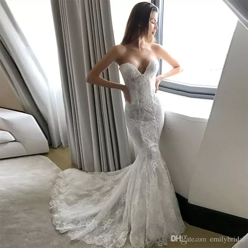 Pallas Couture Dantel Mermaid Gelinlik Artı Boyutu Backless Gelinlikler Sweep Tren Robe De Mariée Gelinlik