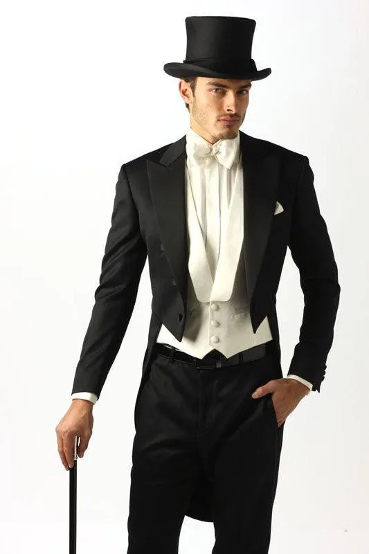 Classique Design Noir Tailcoat Hommes Smokings De Mariage Excellent Marié Smokings Hommes Dîner Robe De Cérémonie De Bal (Veste + Pantalon + Cravate + Gilet) 796