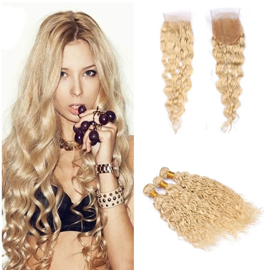613 Blonde Water Wave Bundles with Closure - Russian Virgin  display picture 1