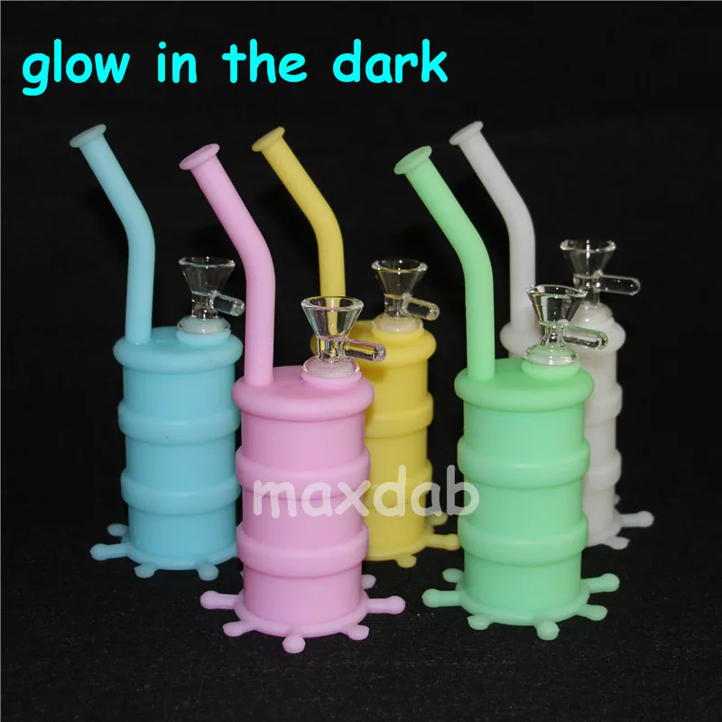 tubi Bong narghilè in silicone Glow in dark dab rig con olio di silicone con ciotola in vetro da 14 mm