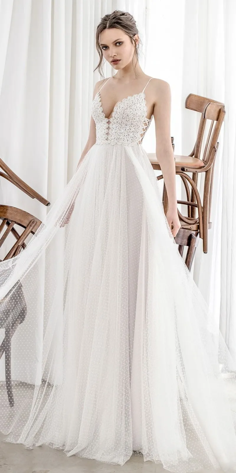 Asaf Dadush 2018 Beach Tulle Wedding Dresses Sexy Lace Up Back Appliqued Boho Bridal Gowns A Line Wedding Dress From 101 42 DHgate
