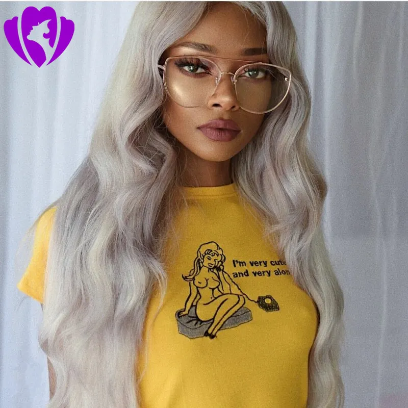 180density full long grey white Synthetic Lace Front Wig Body Wave Wigs for White Women Middle Part Artificial Wig Cosplay