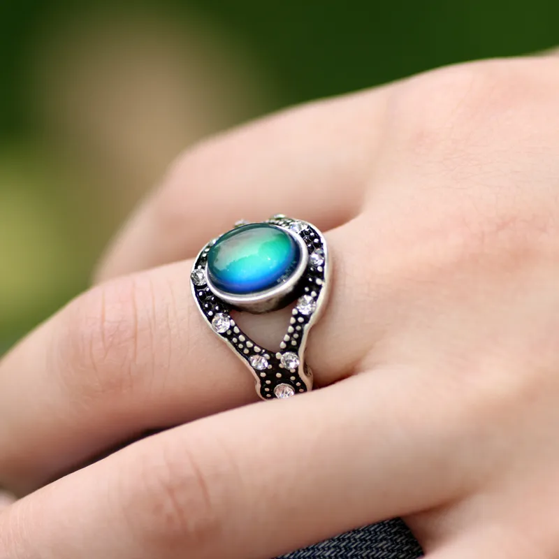 Vintage Womens Cute Gift Mood Color Change Strass Ring Emotion Feeling Oval Stone Rings