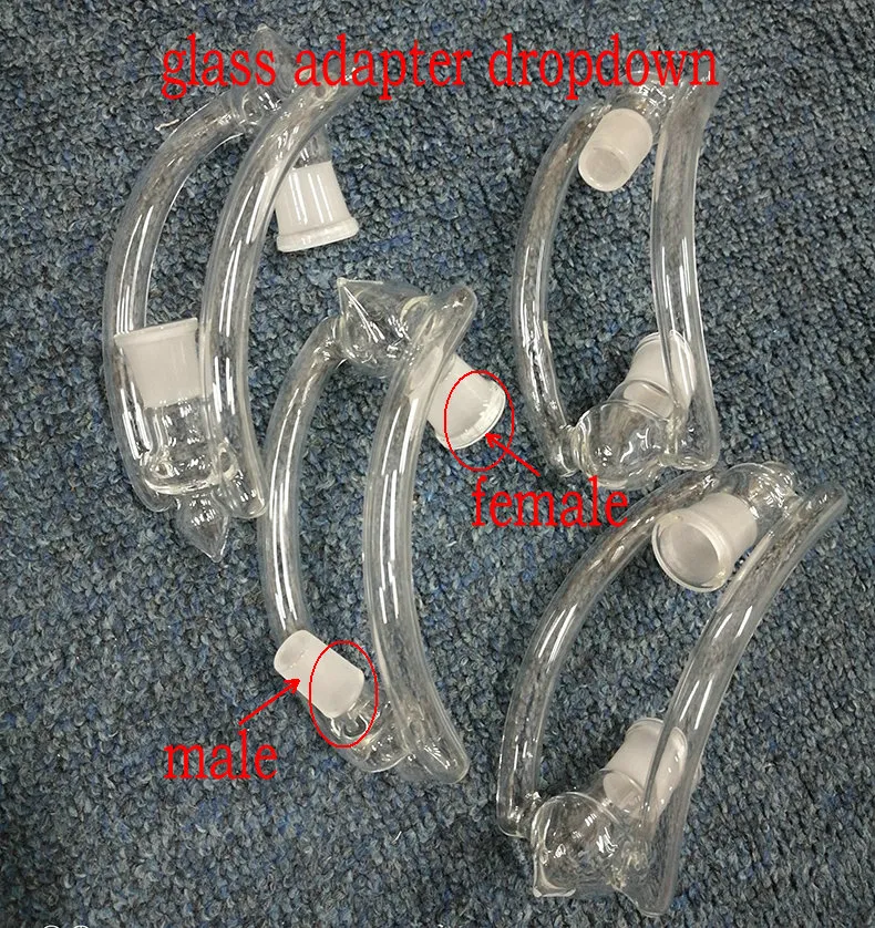 Glasomvandlare 14 mm eller 18 mm hane och hona Drop Down dropdown adapter adapter för oljeriggar bongs