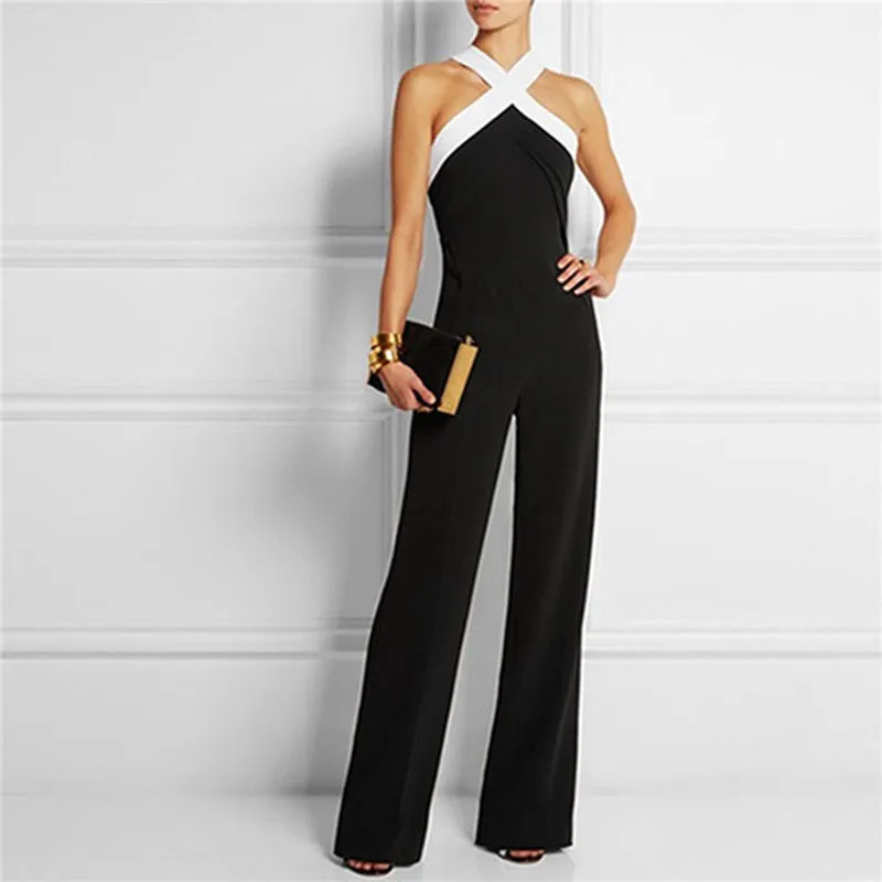 2018 Office Lady Strap Mouwloze Bodycon Black Jumpsuit Vrouwen Wide Leg Romper Algemene Broek Mode Kleding