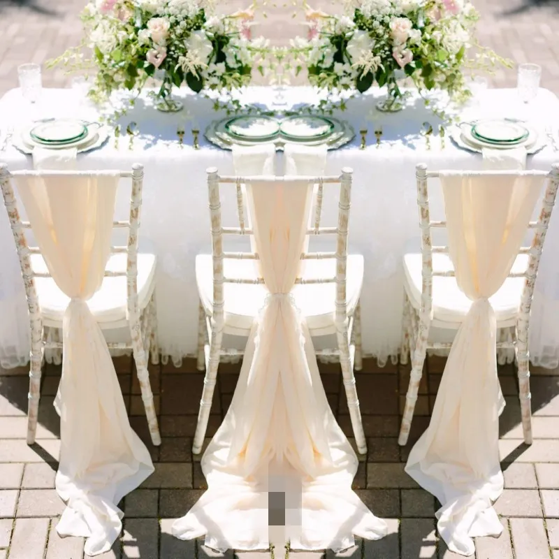 Romantische chiffon bruiloft stoel sjerpen handgemaakte viering verjaardagspartij evenement stoel covers decor bruiloft stoel sjerpen bogen 150 * 50 cm
