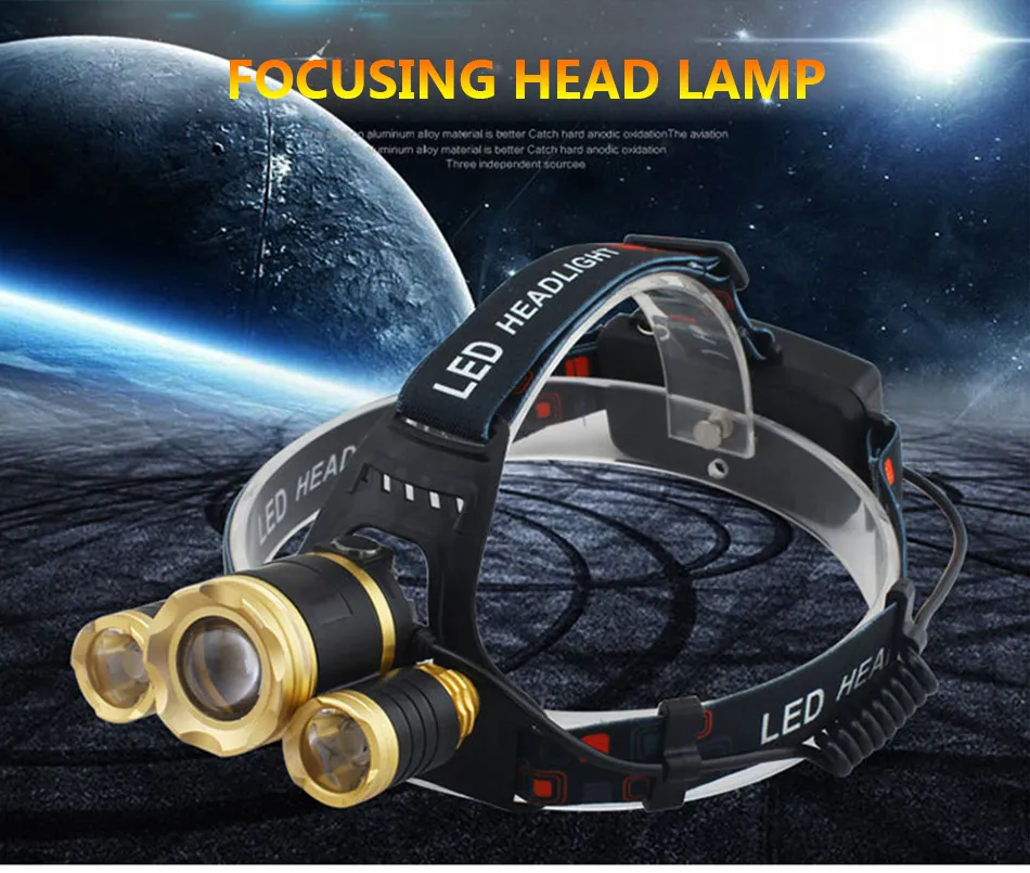 Lampe frontale à Induction zoomable 10000 lumen lampe frontale LED rechargeable cree xml 3t6 phare étanche lampe de poche lampe torche