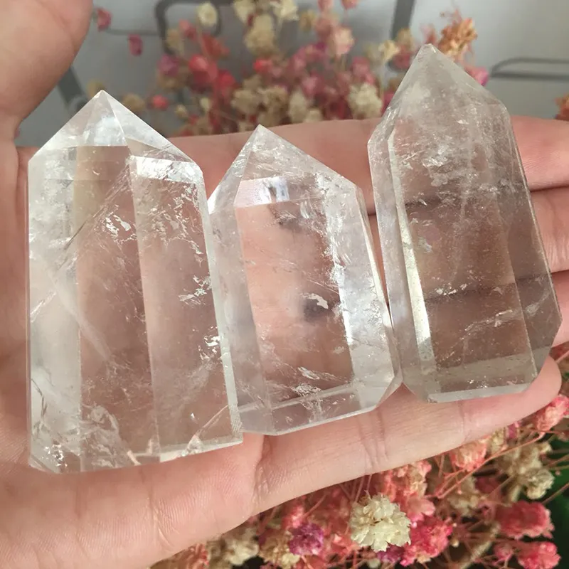 LIVRAISON GRATUITE 3 pièces vente en gros chaude nouveau grand point de cristal blanc clair naturel baguette quartz reiki point de guérison guérir pierre chakra