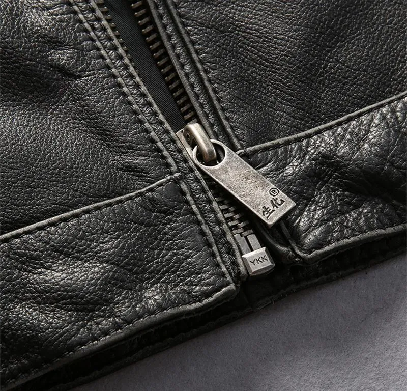Waschende Vintage schwarze Rindslederjacken Flug 41 Stehkragen Herrenjacke aus echtem Leder