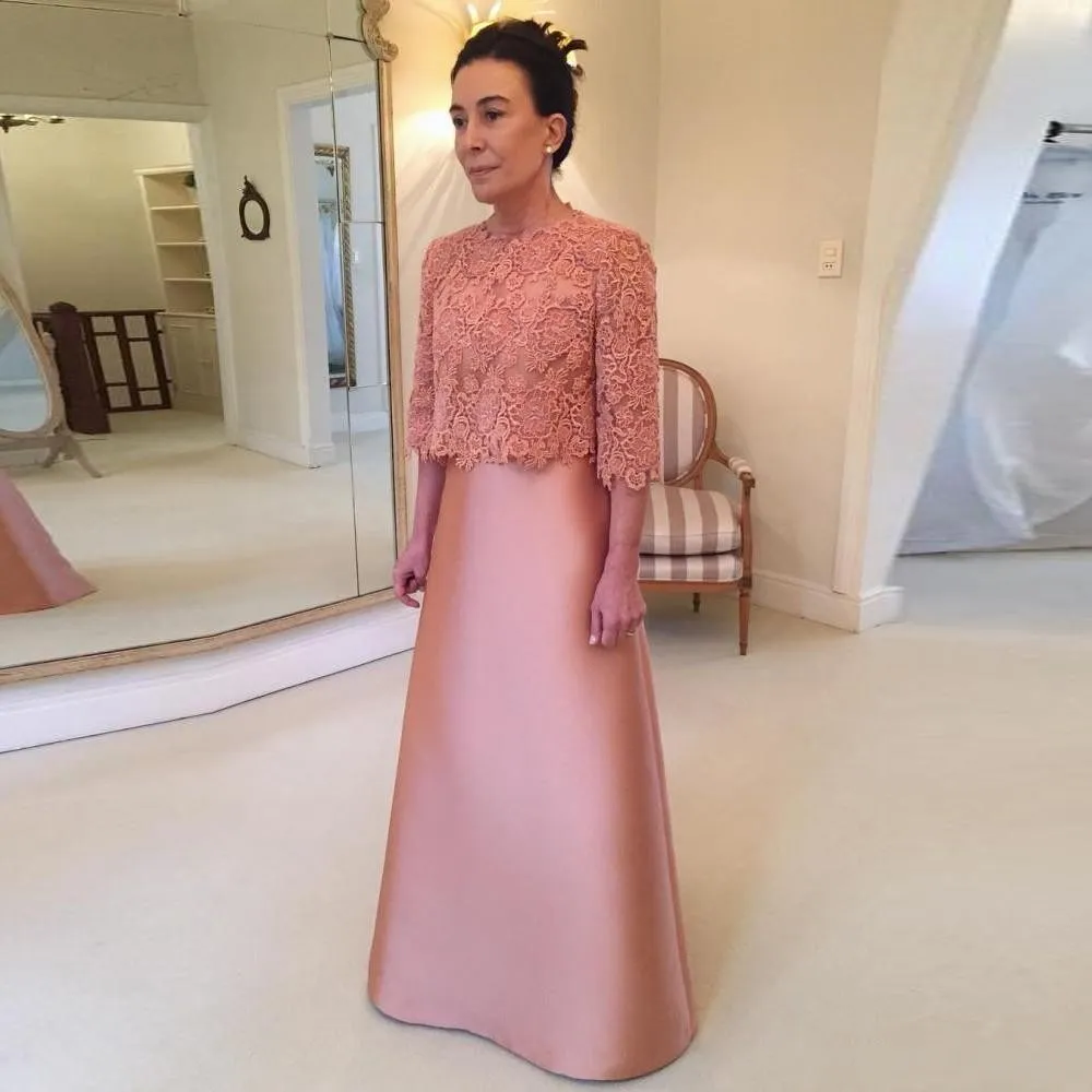 2019 Mother Of The Bride Dresses With Jacket Two Piece Lace Appliques Plus Size Half Sleeves Long Wedding Guest Dress Formal Evening Gowns