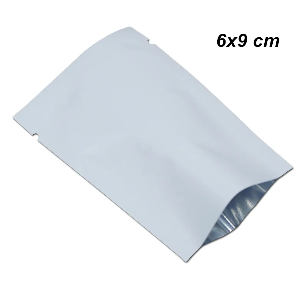 6x9 cm 200pcs vit färg vakuum värmeförsegling mylar väska folie aluminium matlagring påse mylar värme tätning provpaket med skåror för kaffe