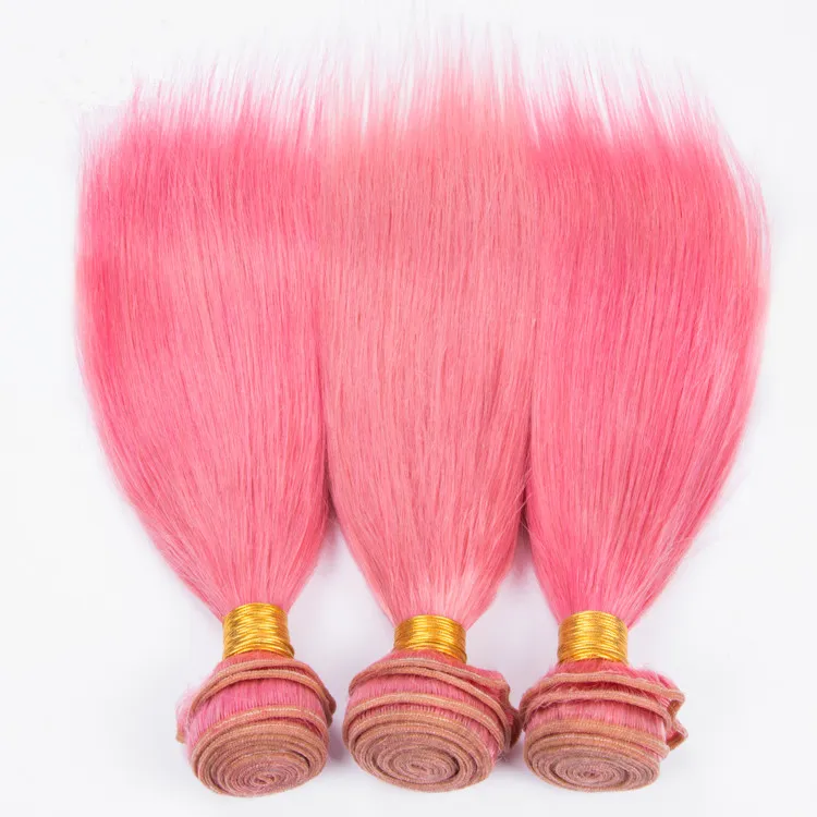 Reta de seda Brasileiro Virgem Rosa Cabelo Humano Tece Extensões Pure Pink Cor Feixes de Cabelo Humano Ofertas Tramas de Cabelo Brasileiro