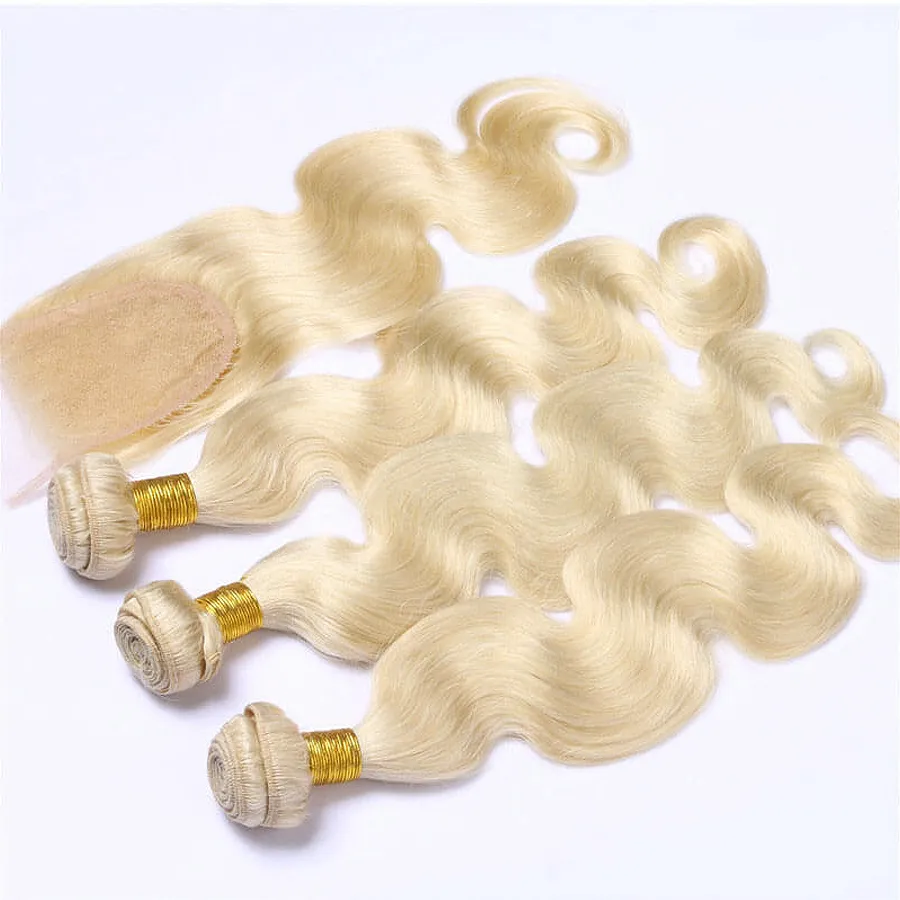 Maleisisch maagdelijk steil haar Extensions van echt haar 12-24 inch met sluiting Remy haar weven 613 blonde sluiting Juancheng-fabriek