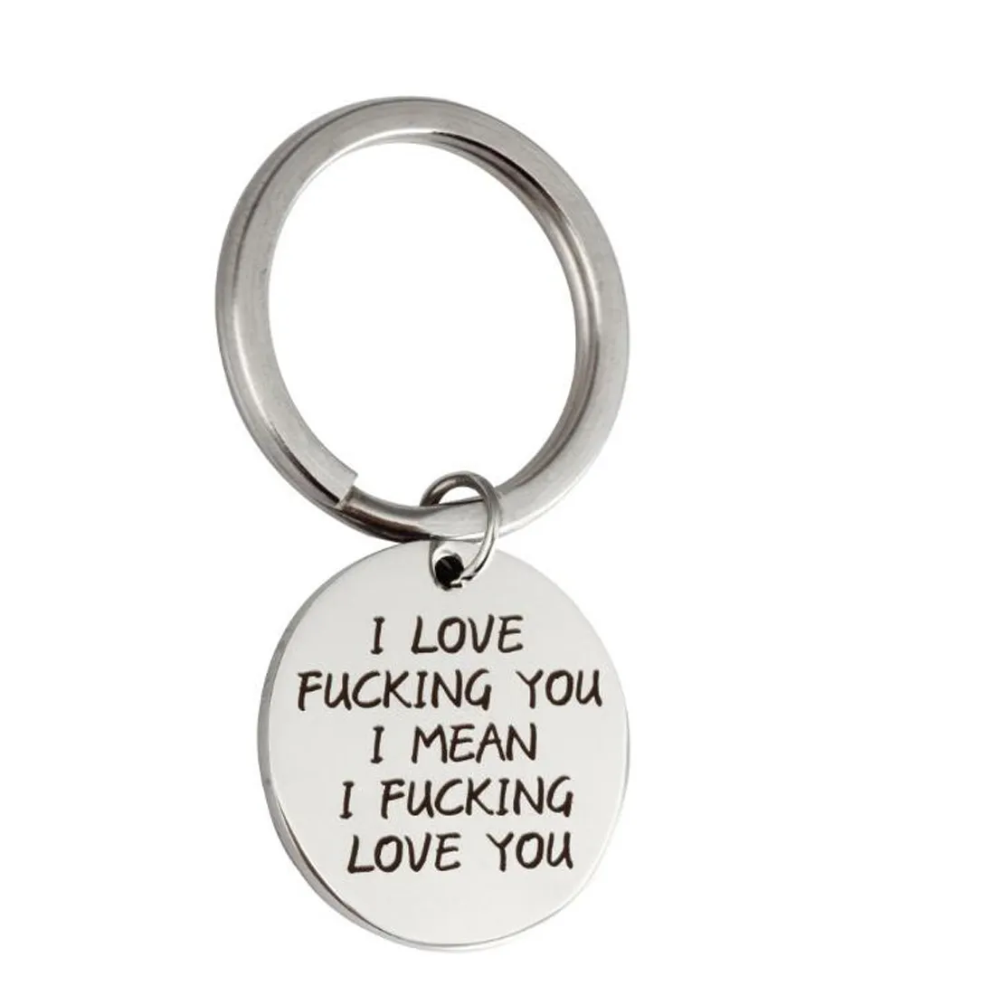 Stainless Steel Silver Round key ring 'I MEAN I FUCKING LOVE YOU' Couples Keychains Set,Personalized Couples Jewelry