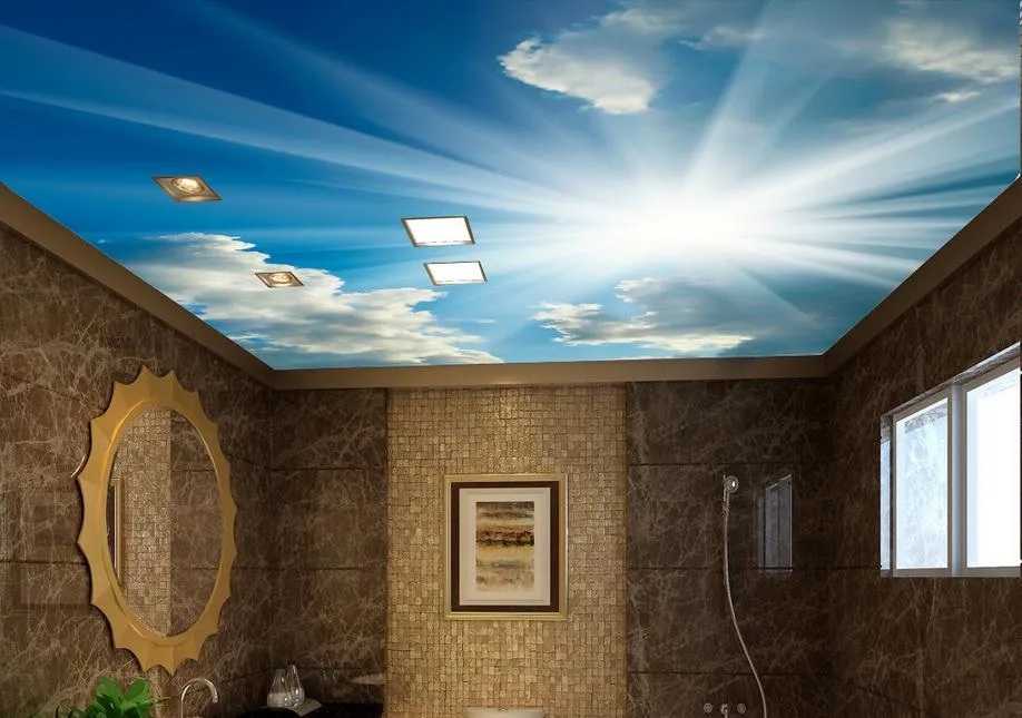 living style wallpaper Zenith ceiling blue sky and white clouds sunshine murals non-woven Wallpaper Ceiling