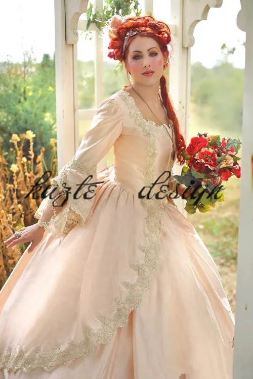 Pink Gothic Ball Gown Vintage 1920s Style Scoop Full length Long Sleeve Prom Dresses Custom Make Victorian Gothic lolita Dress bro9657719