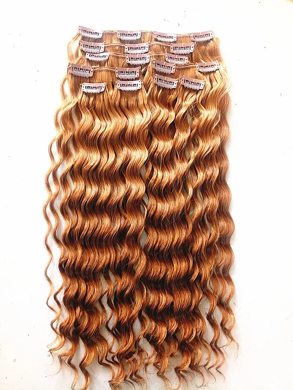 Brasilianskt klipp i humant Virgin Curly Hair Extensions Remy Blonde 27 # Klipp i hårförlängningar 120g En uppsättning