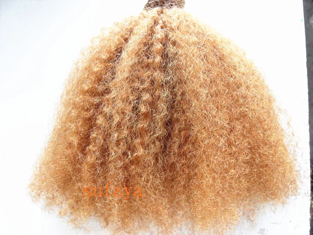 Brazilian Human Virgin Remy Clip Ins Hair Extensions Dark Blonde Hair Weft Human Bomb Kinky Curly Hair Extensions Double Drawn Thick Weft
