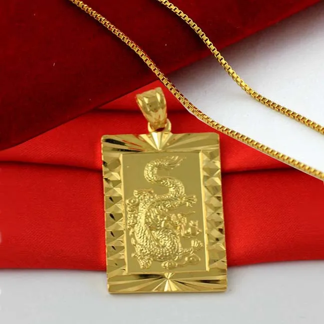 Collier pendentif dragon plaqué or jaune 24 carats pour hommes, bijoux pour hommes alluviales, bijoux en or vintage élégants