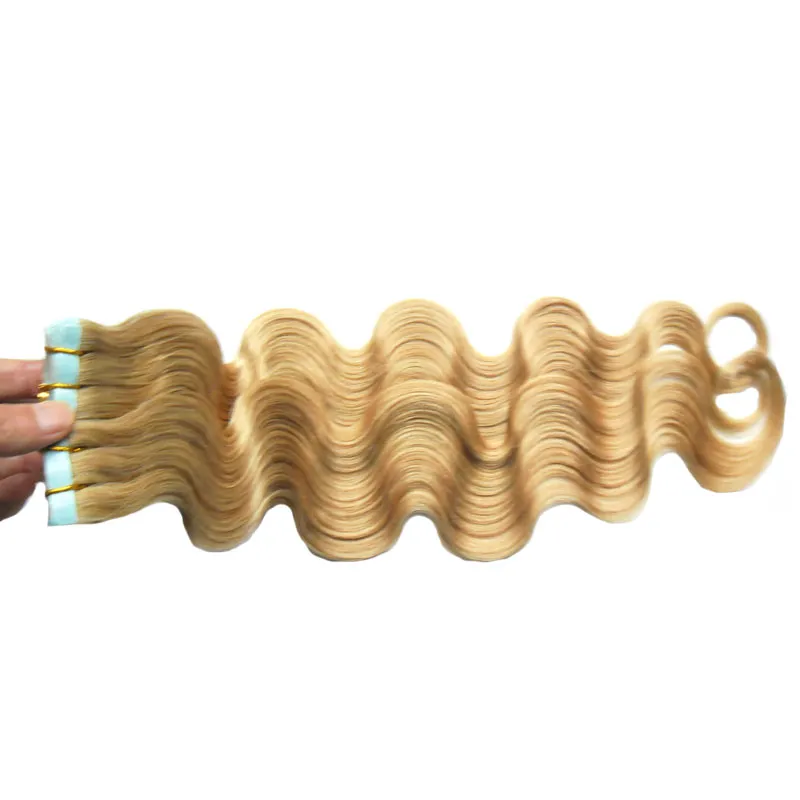 2,5 g / pc 18 "20" 22 "24" Remy Tape in Menselijk Haarverlenging Naadloze Body Wave Virgin Haar Skin Inslagband Hair Extensions 100g 40pcs / Pac