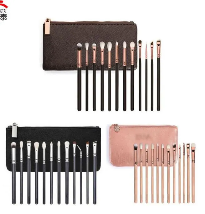 Nagelneue 12pcs gesetzte Augenschminke-Make-upbürsten mit Beutel 2colors bilden Bürsten gesetztes professionelles kosmetisches Bürsten-Augenschminke-Lippenbürsten-Tropfenschiff