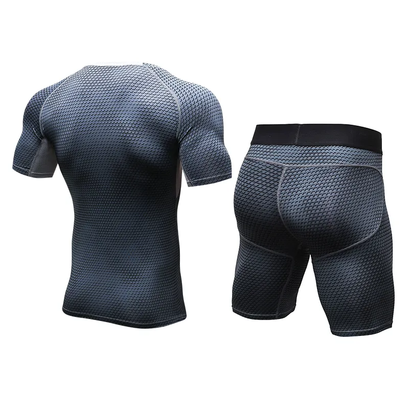 الضغط على Muscle Men Tracksuit Demix Running Set Litness Thirt Tshirt Legging Shorts Men039S Sportswear Gym Sport Suit6482586