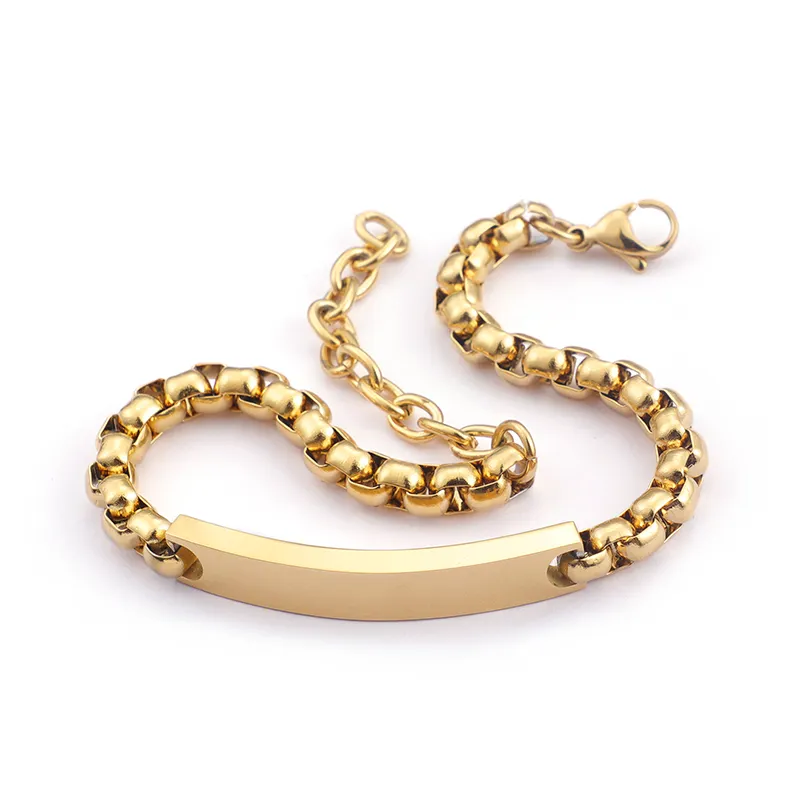 Oro / Argento 8,66 pollici (22 cm) Donna Uomo Ragazzi Gioielli punk Acciaio inossidabile Scatola quadrata Bracciale a catena a maglie ID Bracciale rigido 6 mm di larghezza