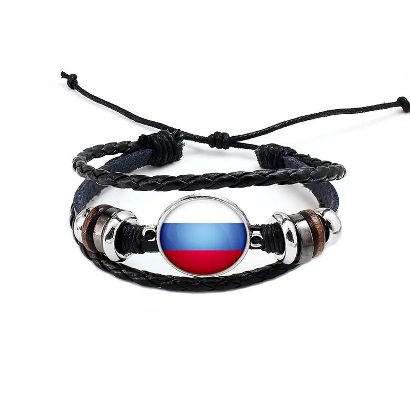 Party Supplies DIY Punk Läder Armband Kvinnor Män Charm National Flag Bracelet World Cup Fotboll Sport Party Decoration Presenter WX9-501