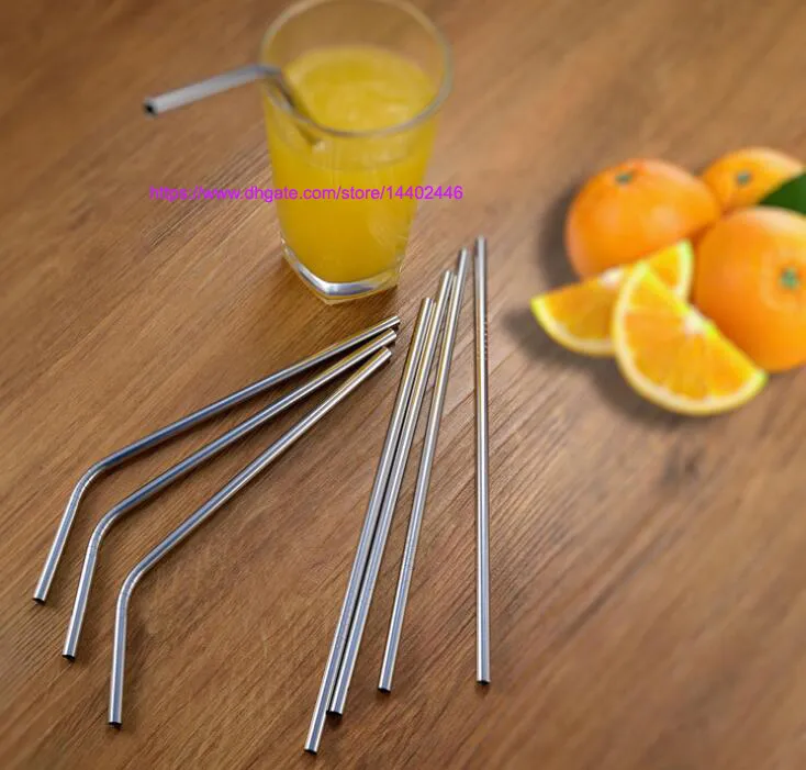 200pcs HIGH QUALITY 21.5cm Slim Straight Bent Curved Stainless Steel Straw Drinking Straws 8.5'' Reusable ECO Metal Bar Drinks Party Stag