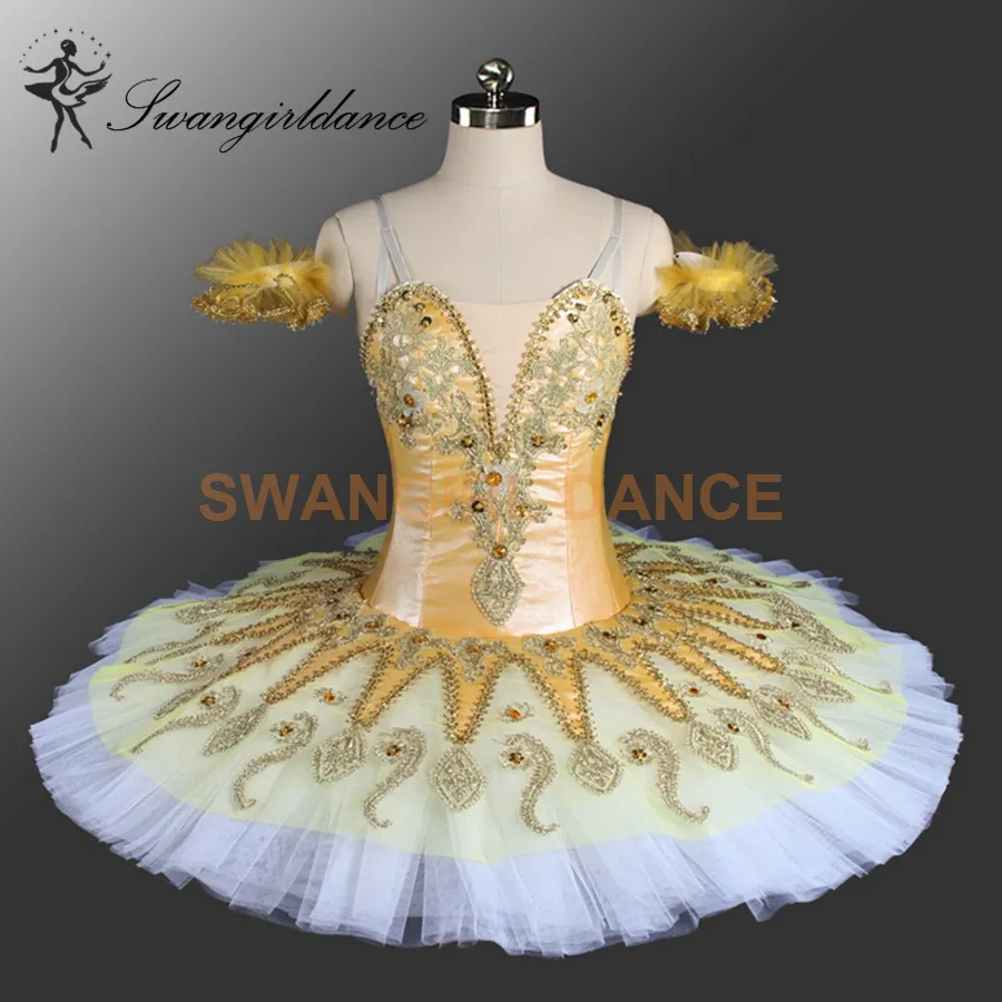 Gratis verzending goud wit slapende schoonheid ballet tutu meisjes prestatie fase COUTMES TUTU FACEY-schotel tutu jurk BT9134B