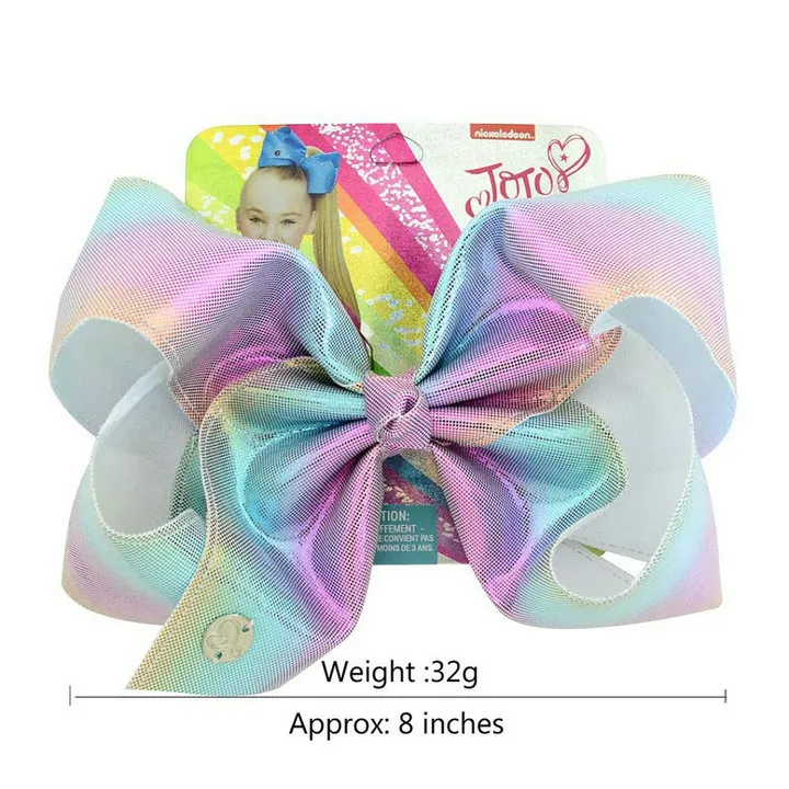 Söt 8 tum Jojo Bow Leather Laser Cloth Extra Large Girl Ribbon Hairpin Barnens hårband med kartong