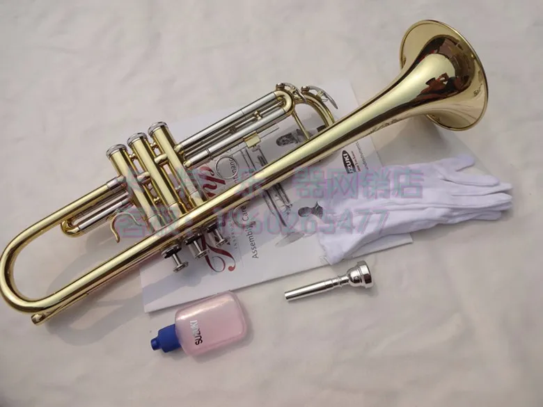 Suzuki trumpet guldlack och silverpläterade mässingsinstrument Högkvalitativa BB-trumpet Musikinstrument Trompeta med fall